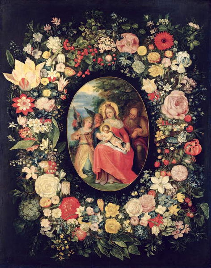 Detail of The Holy Family Framed by a Garland of Flowers by Andries Daniels or Danielsz