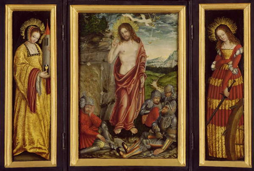 Detail of Small winged altar with the Resurrection of Christ, St. Barbara and St. Catharine, 1508-10 by Lucas the Elder Cranach