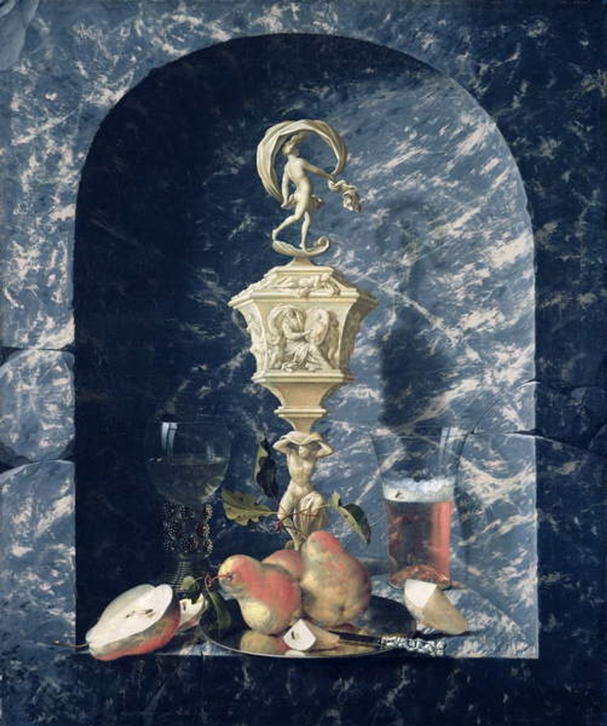 Detail of Still Life with Decorated Goblet, Fruit and Glasses in a Stone Alcove, 1682 by Johann Georg Hinz