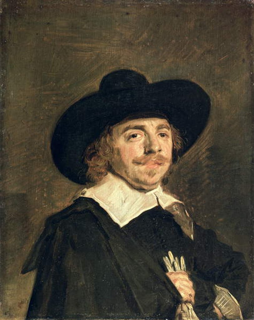 Detail of A Small Portrait of a Man Holding Gloves, c.1642 by Frans Hals