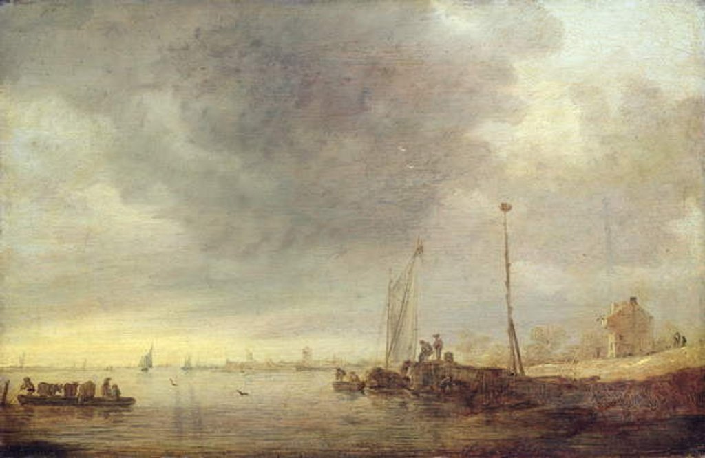 Detail of Landscape with River and Ferry, 1646 by Jan Josephsz van Goyen