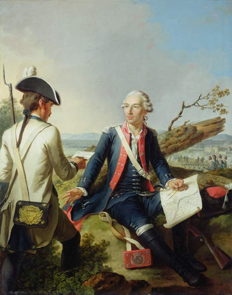Detail of Marquis Louis d'Estampes at the Siege of Kassel, 1778 by Jean Jacques Francois Le Barbier