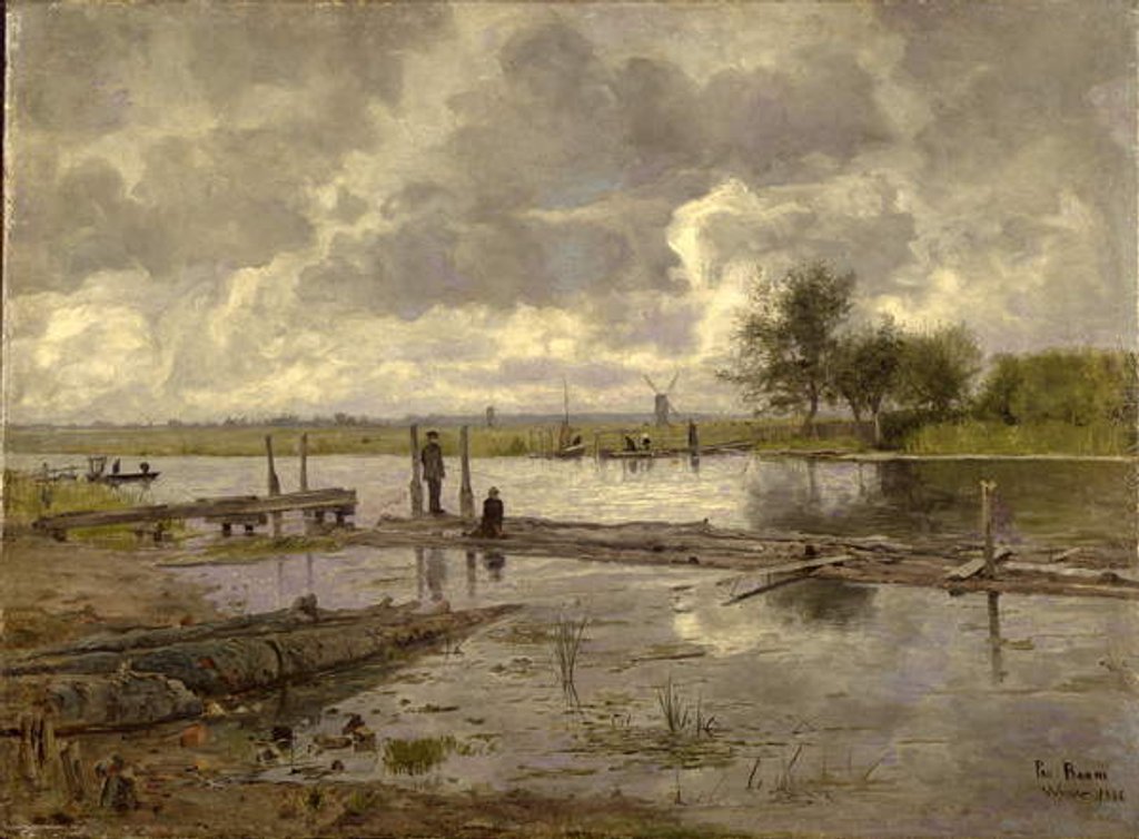 Detail of Landscape with the Ilm near Weimar, with a Fisherman, 1886 by Paul Baum