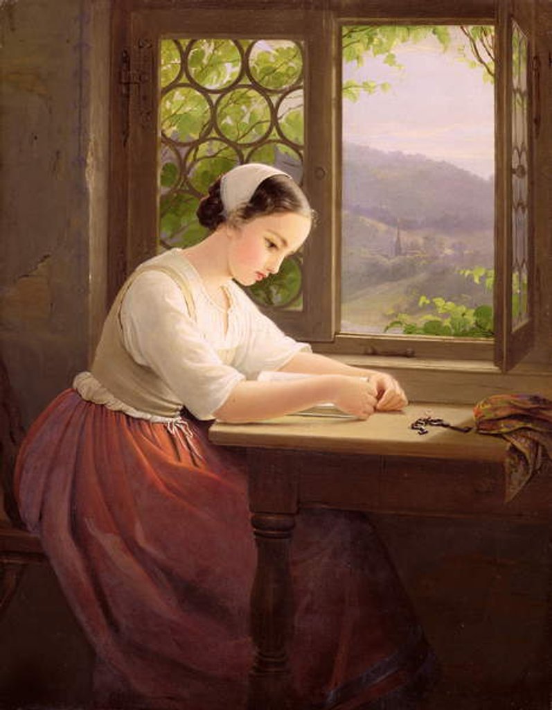 Detail of Girl reading by an open window by Caroline von der Embde