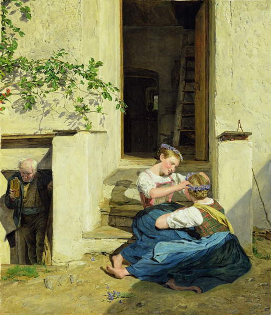 Detail of Girls making garlands, 1846 by Ferdinand Georg Waldmuller