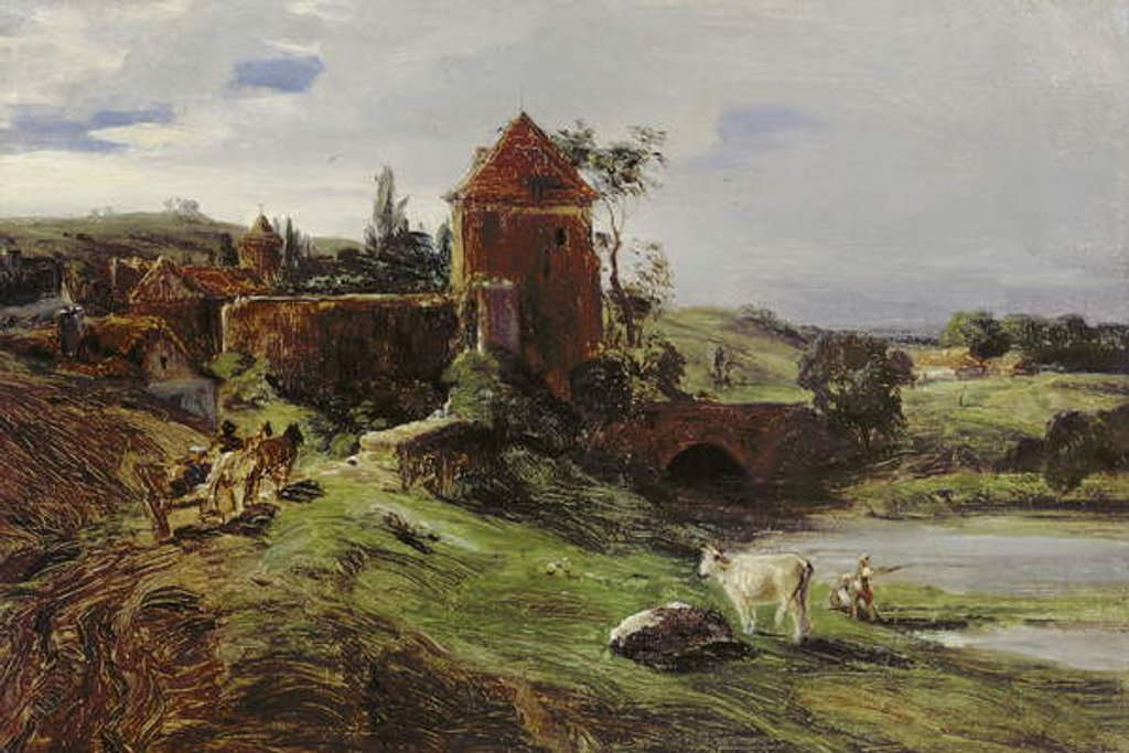 Detail of Landscape with a Bridge near Landsberg an der Warthe by Louis Kolitz