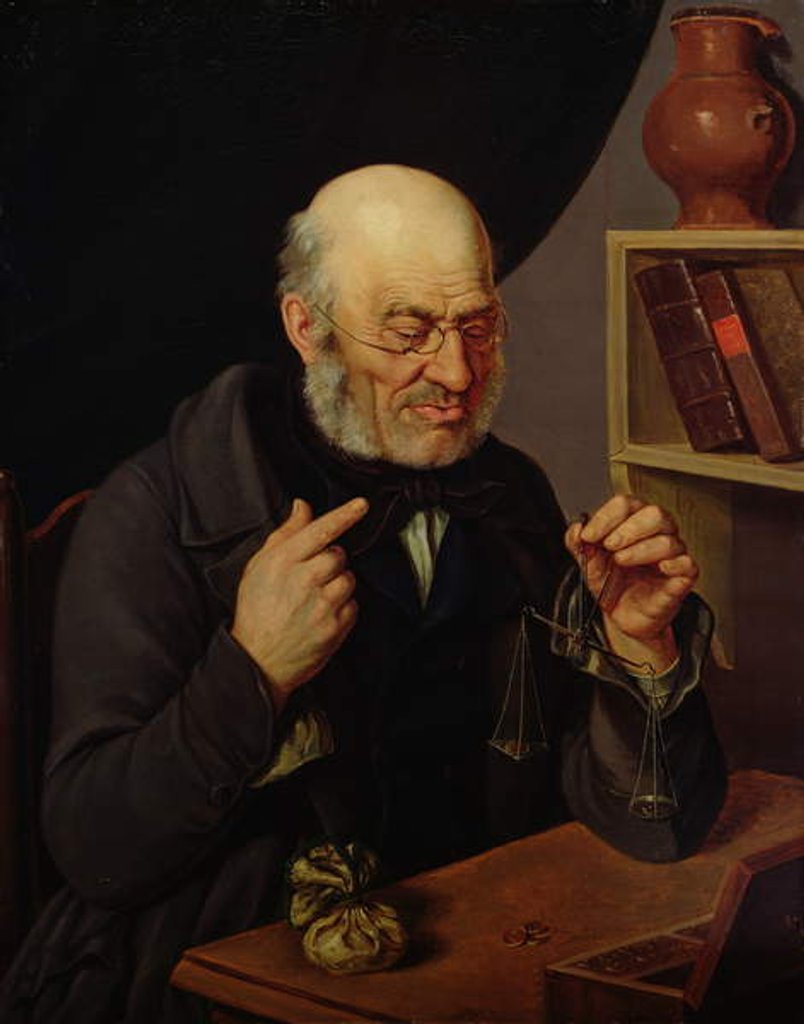 Detail of The Barchfeld Money Changer weighing Coins, c.1840-45 by Johann Georg Soemmer