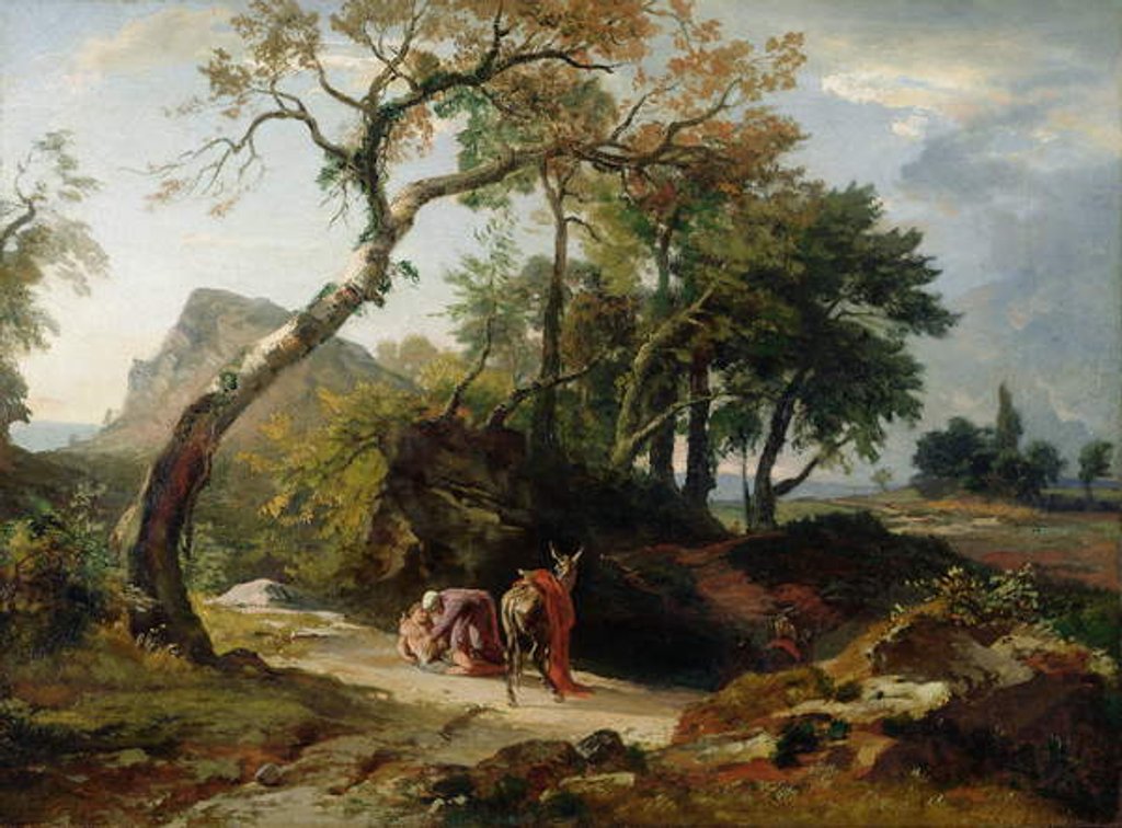 Detail of The Rescue of the Injured Man by the Merciful Samaritan c.1856 by Johann Wilhelm Schirmer