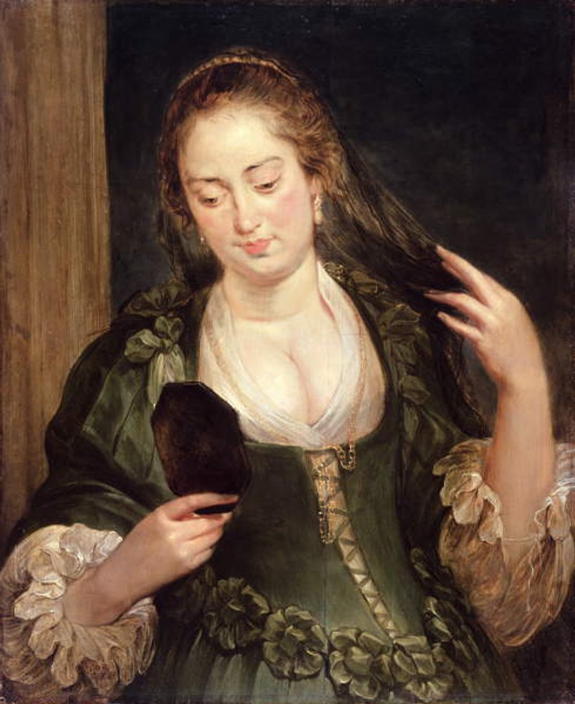 Detail of Girl with Mirror by Peter Paul (follower of) Rubens