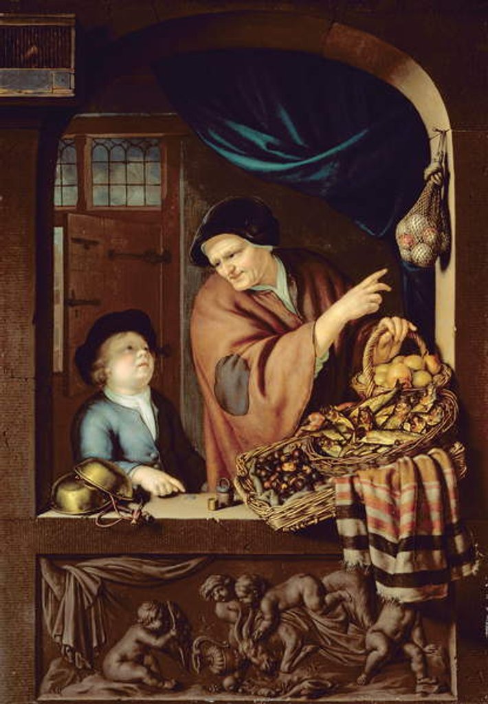 Detail of The Chesnut and Kipper Seller, 1722 by Frans van the Younger Mieris