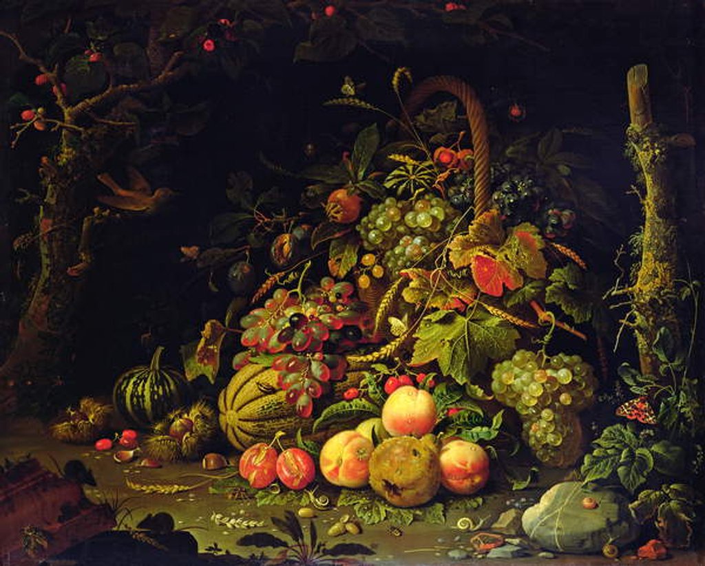 Detail of Fruit basket by Abraham Mignon