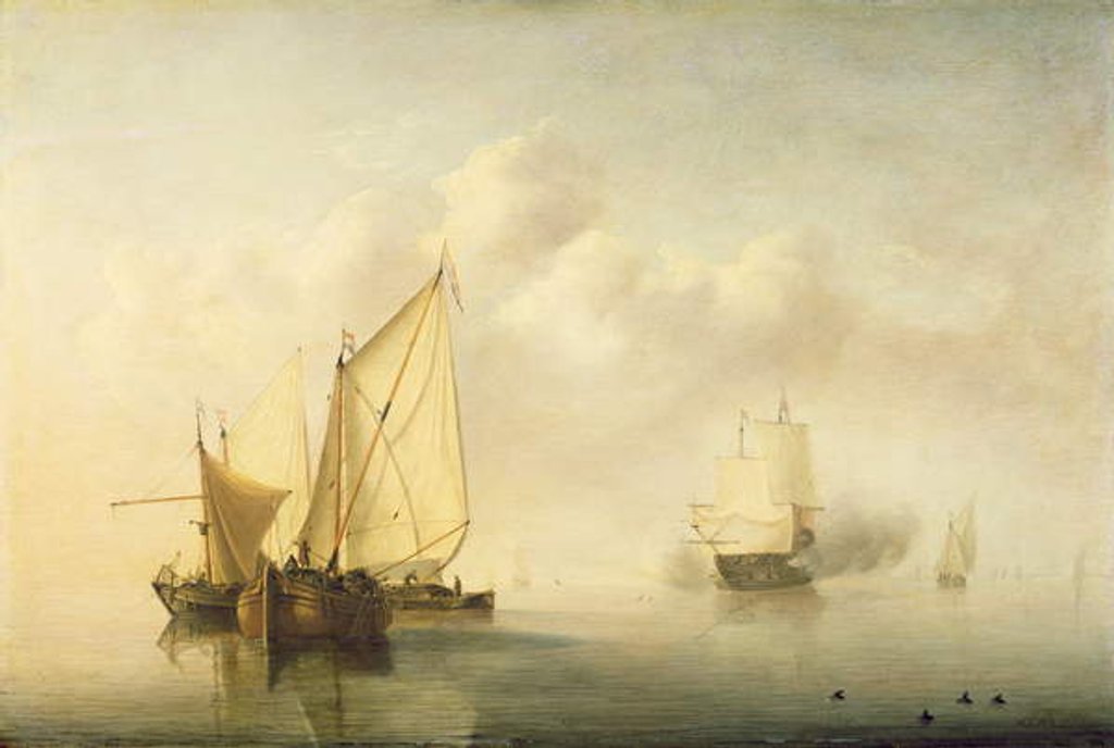 Detail of Calm Sea, 1653 by Willem van de the Younger Velde