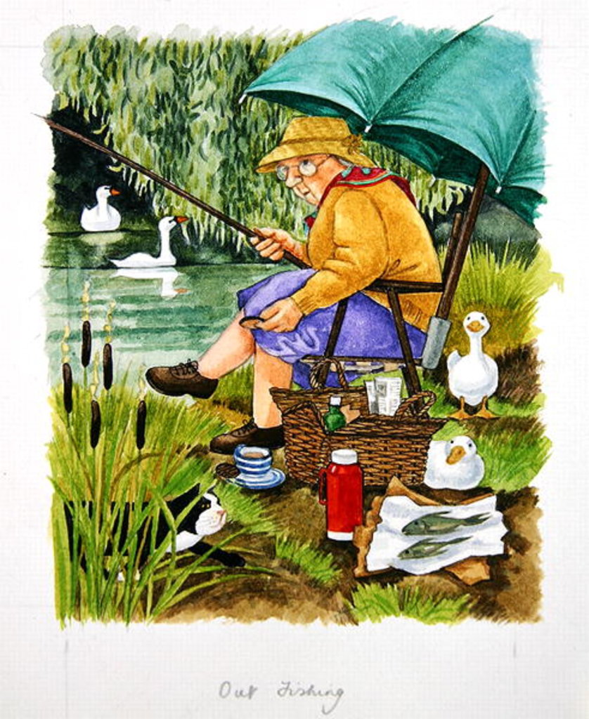 Detail of Grandma and cat fishing by Linda Benton