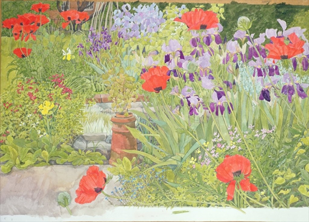 Detail of Poppies and Irises near the Pond by Linda Benton