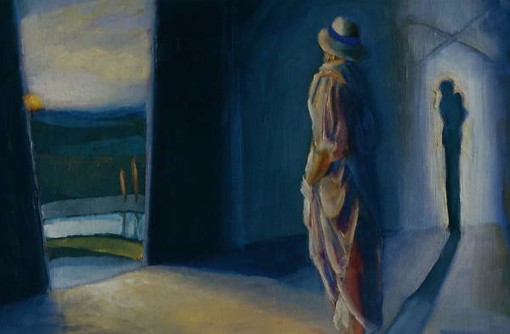 Detail of Out of the Blue, 2000 Woman looking at shadow of couple by Lee Campbell