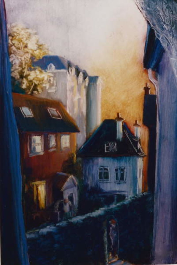 Detail of The Watchers, 1997 Canterbury houses ar dusk by Lee Campbell