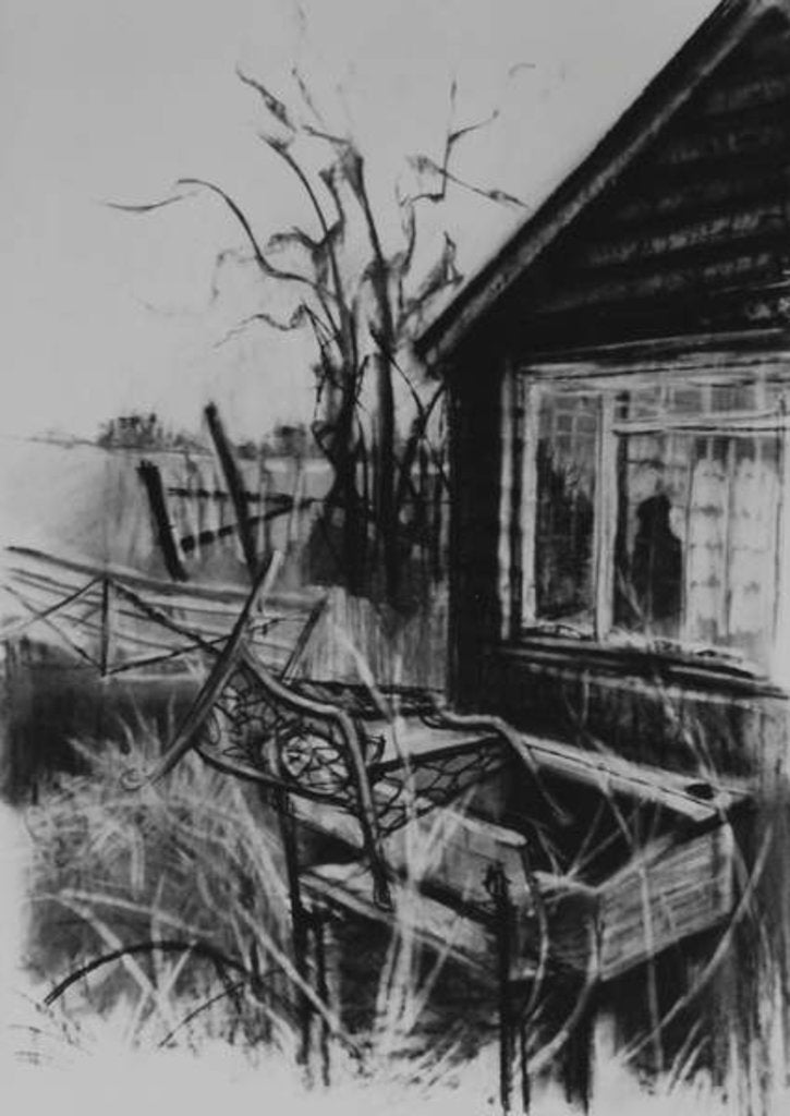 Detail of Not Forgotten, 1998 ruined shed and desk by Lee Campbell