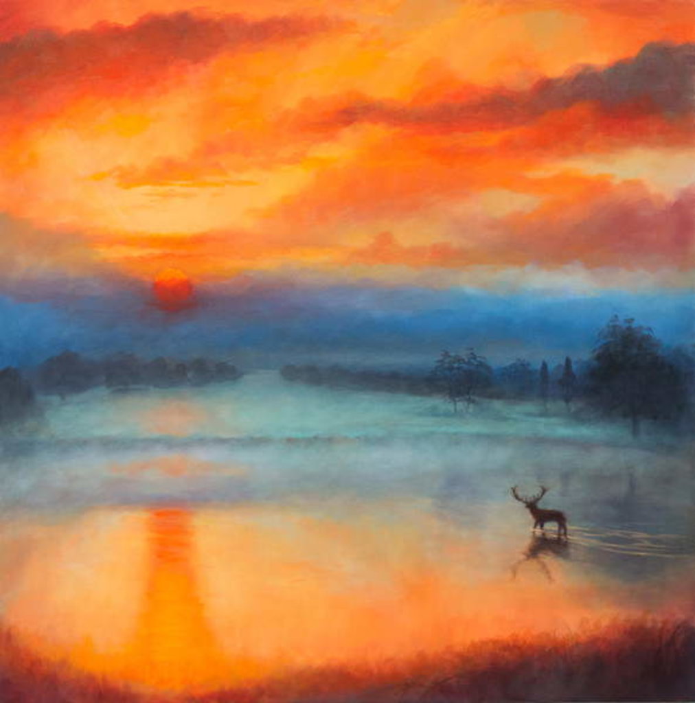 Detail of Roi Soleil, 2017Landscape with stag by Lee Campbell