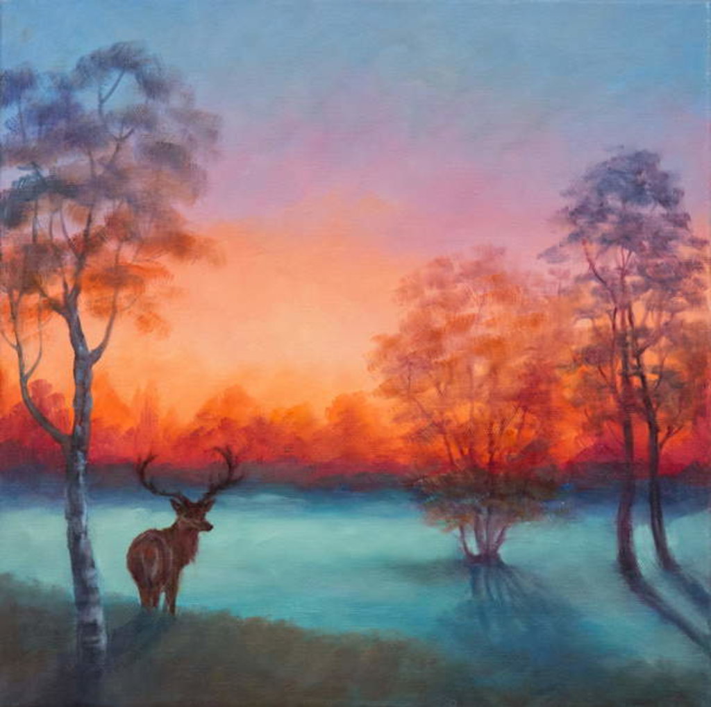 Detail of Winter Glow, 2017Landscape, deer. by Lee Campbell