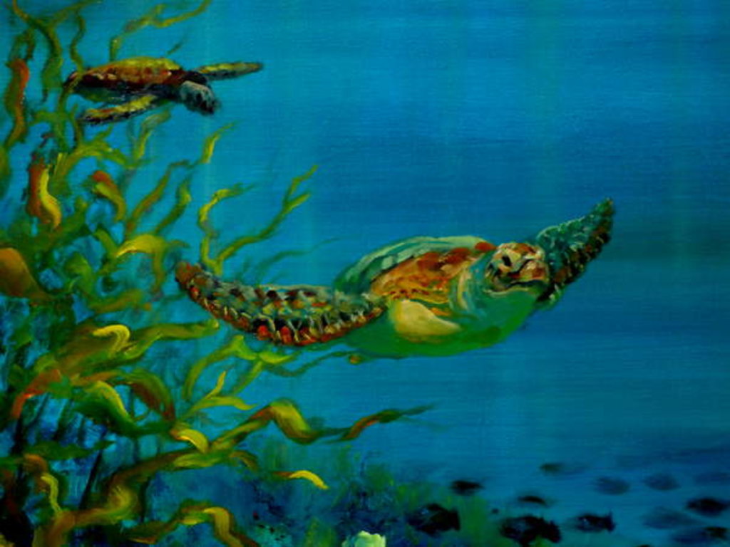 Detail of Green Turtle, 2018 Turtles swimming. by Lee Campbell
