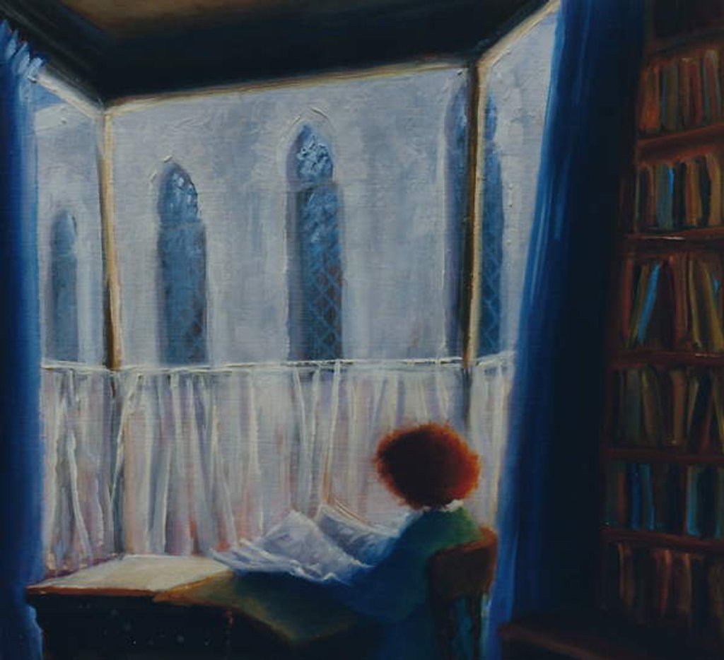 Detail of The Archivist 2000 Girl in window reading by Lee Campbell