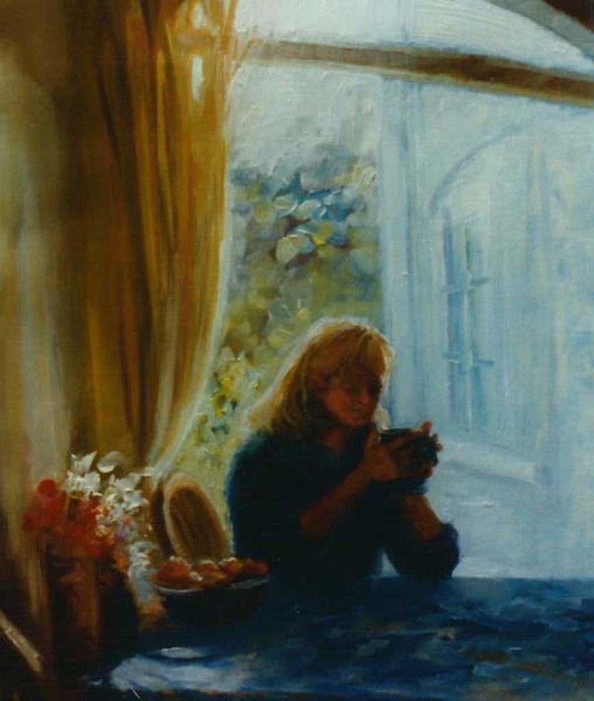 Detail of The Visitor, 2001 Girl holding cup in sun by Lee Campbell