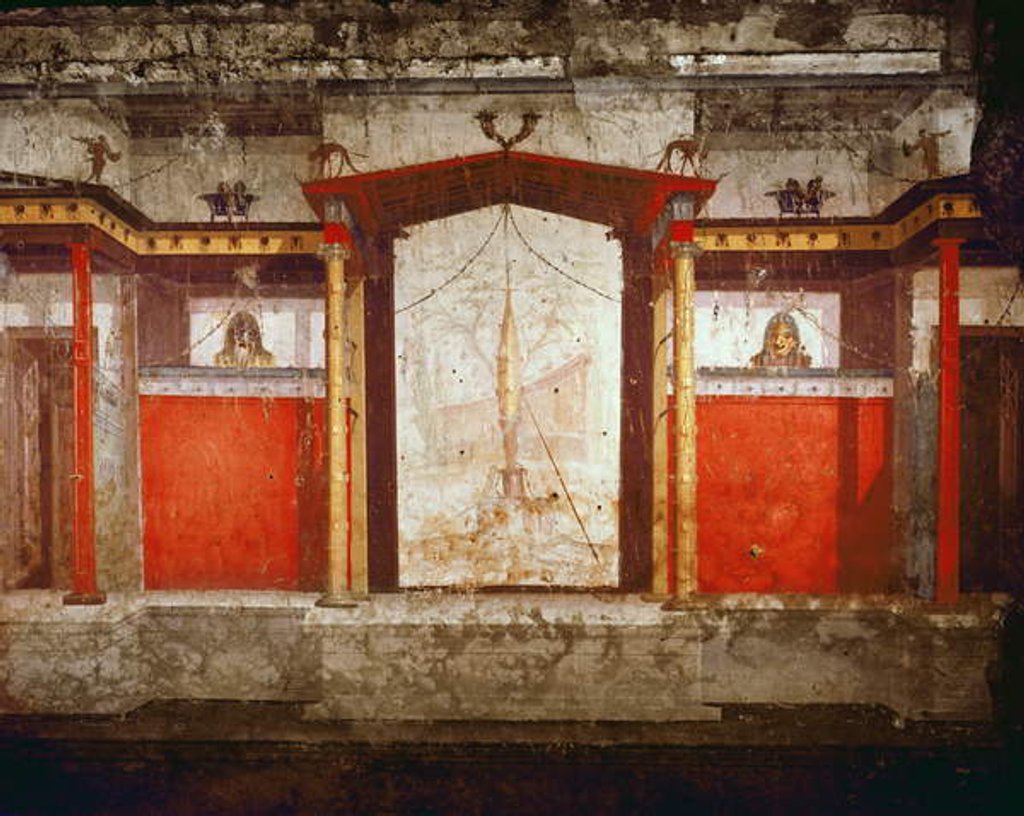 Detail of Interior view of the house with frescoes dating from 25 BC - AD 25 by Roman Roman