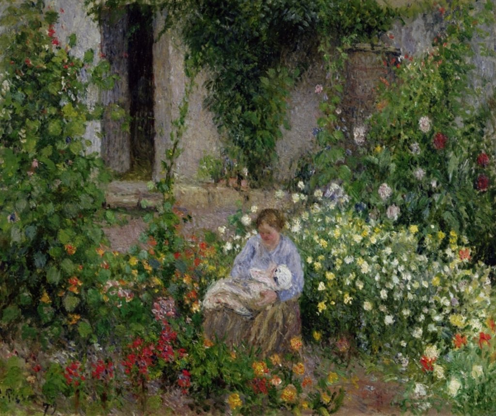 Detail of Femme et Enfant dans les Fleurs, 1879 by Camille Pissarro