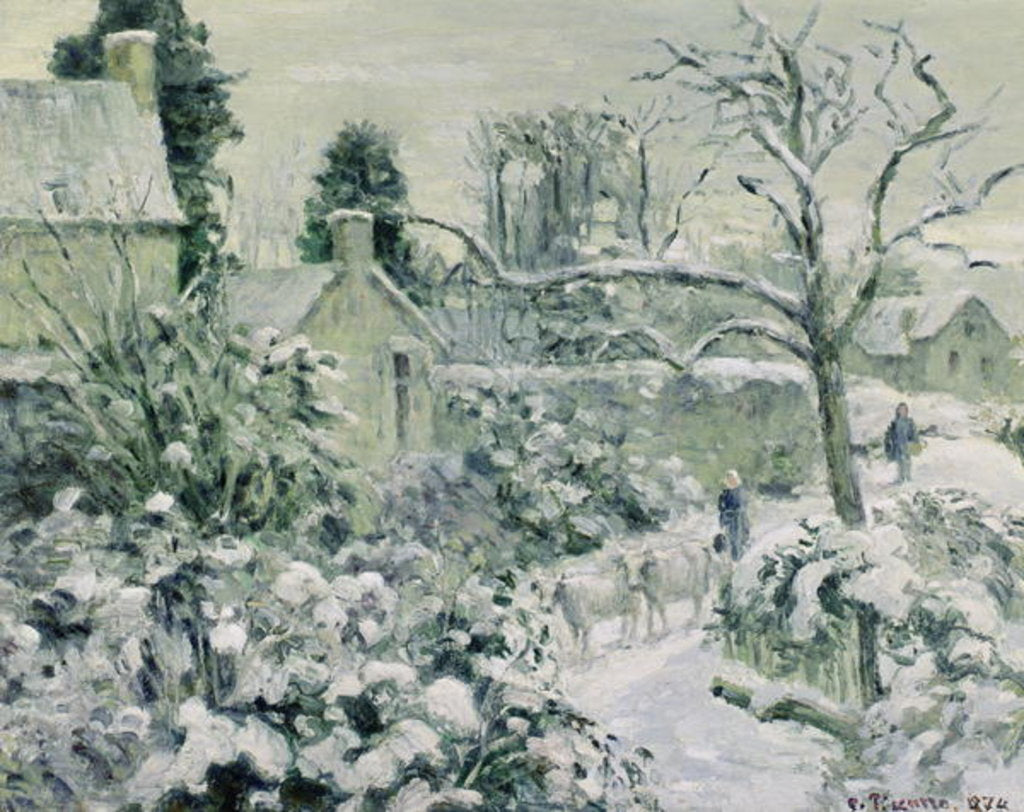 Detail of Effect of Snow with Cows at Montfoucault, 1874 by Camille Pissarro