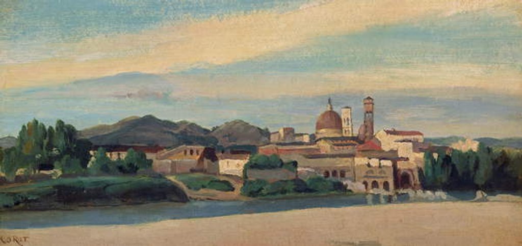 Detail of View of an Italian Village by Jean Baptiste Camille Corot