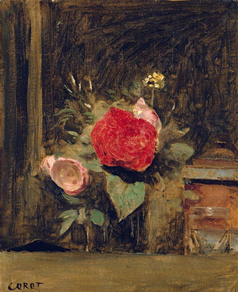 Detail of Bouquet of Flowers in a Glass beside a Tobacco Pot, c.1873-74 by Jean Baptiste Camille Corot