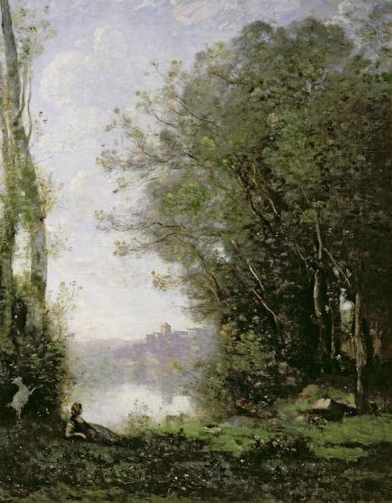 Detail of The Goatherd beside the Water by Jean Baptiste Camille Corot