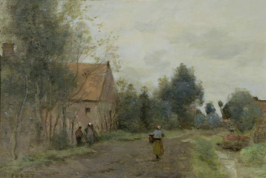 Detail of Sin near Douai, Village Street in the Morning, Grey Weather, 1872 by Jean Baptiste Camille Corot
