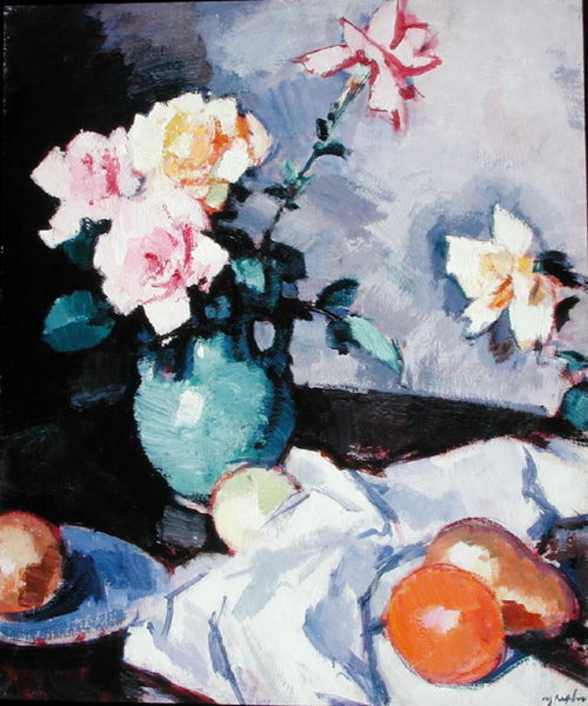 Detail of Pink Roses in a Green Jug, c.1926 by Samuel John Peploe