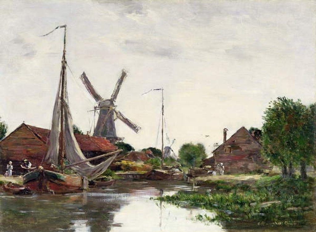 Detail of Dordrecht, Windmill on the Meuse, 1884 by Eugene Louis Boudin