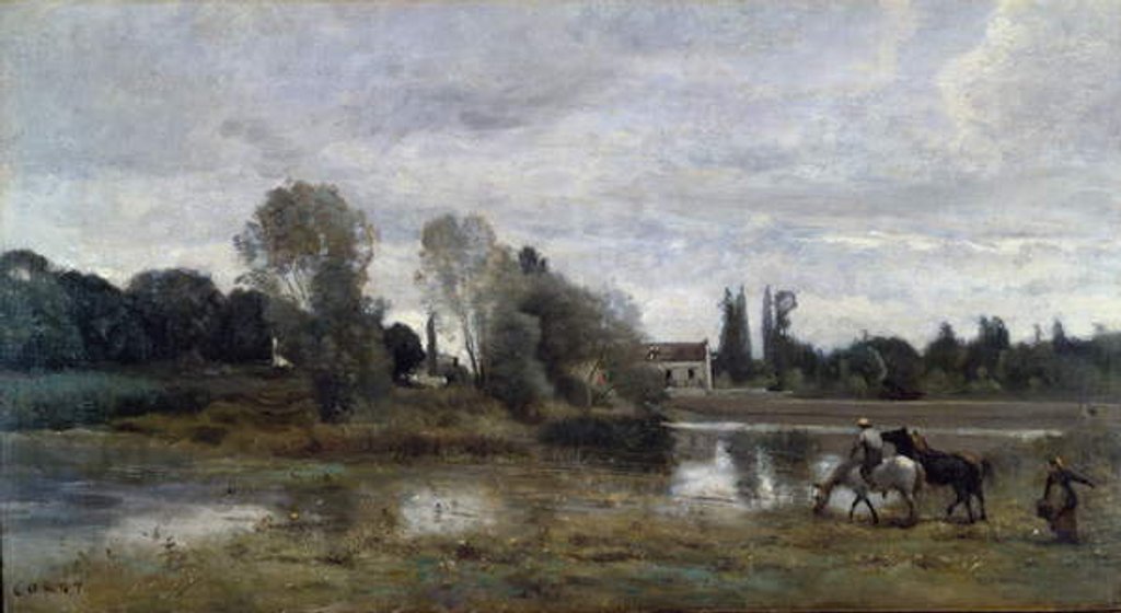 Detail of Ville d'Avray, Horses Watering, c.1860-65 by Jean Baptiste Camille Corot