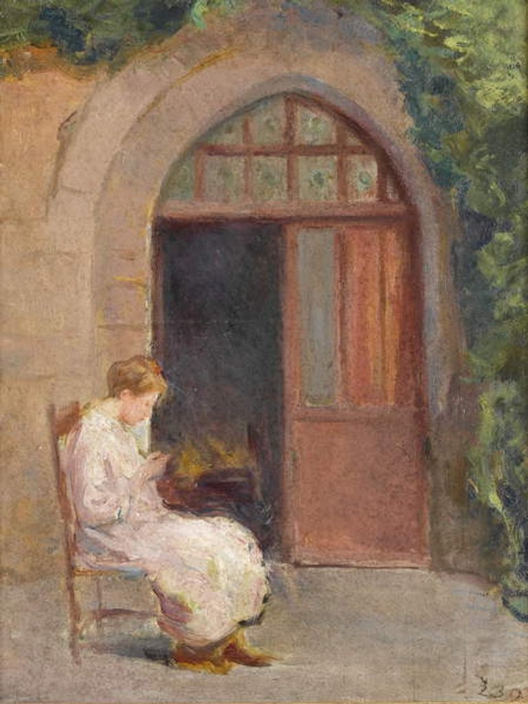Detail of Girl seated outside of La Boissiere, c.1909 by Albert de Belleroche