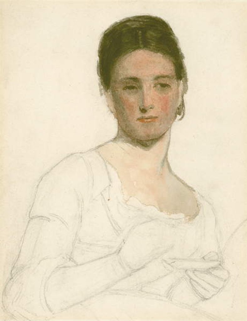 Detail of Sketch of a young woman holding a cup and saucer, c.1875 by William Bright Morris