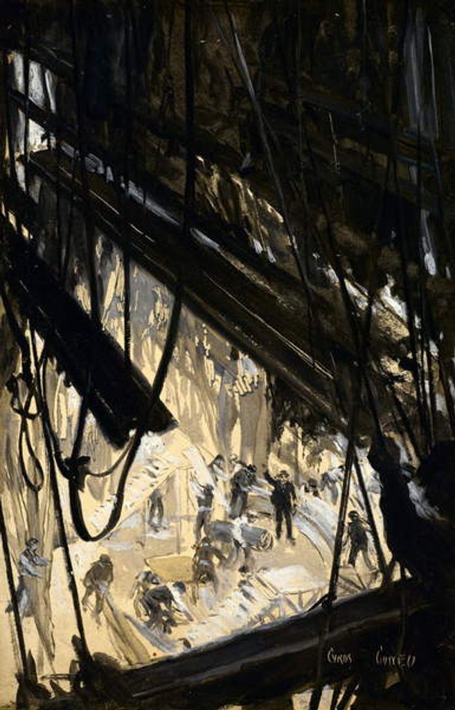 Detail of Constructing a stage set, c.1910 by Cyrus Cuneo