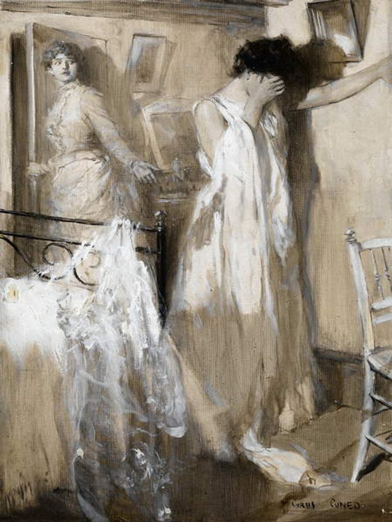 Detail of Eva listened aghast, then, sank against the wall sobbing desperately.... by Cyrus Cuneo
