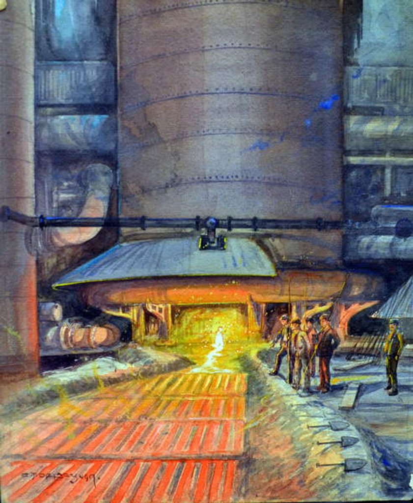 Detail of Steel workers casting girders, 1917 by Charles John de Lacy