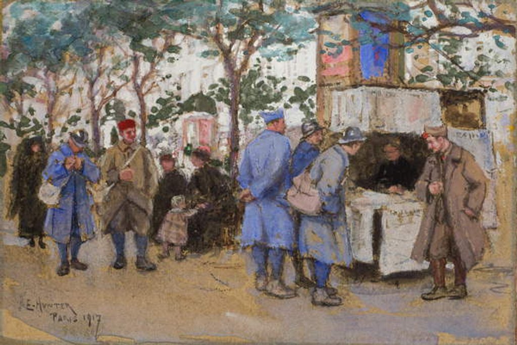 Detail of Soldiers at a News Stand, Paris, 1917 by Ethel Hunter