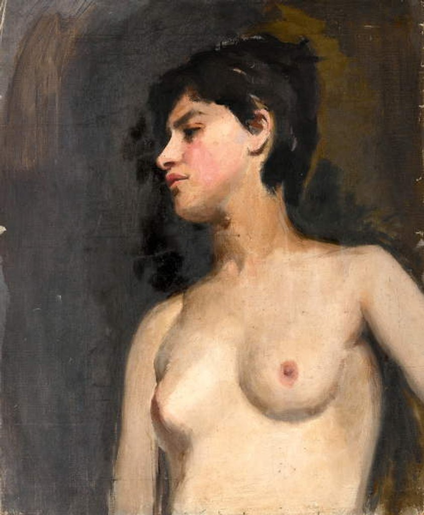 Detail of Bust length female nude, 3/4 view, black background - c.1880 by Albert de Belleroche
