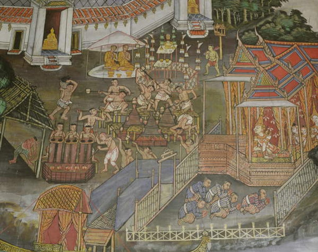 Detail of Detail of the town of Phitsanulok, Wat Bowonniwet Vihara, Bangkok by Thai School