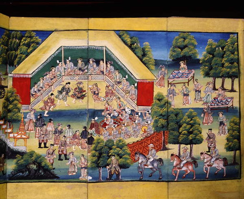 Detail of Merit making scene, page from a manuscript by Burmese School