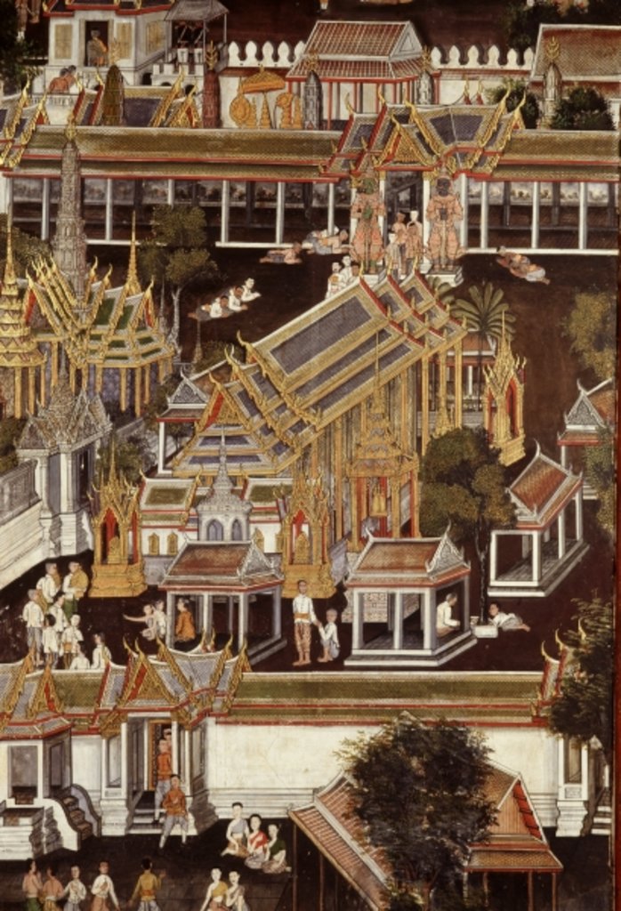 Detail of Detail of a mural depicting the Temple of the Emerald Buddha by School Thai