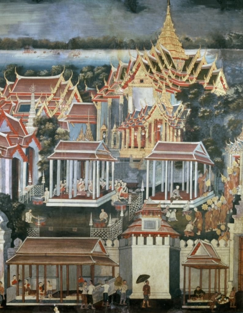 Detail of Offerings made to monks in the Temple of the Emerald Buddha, 1864 by Thai School