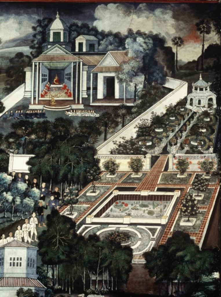 Detail of Detail of a monastery with a garden by Inkhong Krua