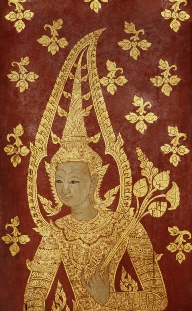 Detail of Rattanakosin style door panel with image of a deity, c.1860 by Thai School
