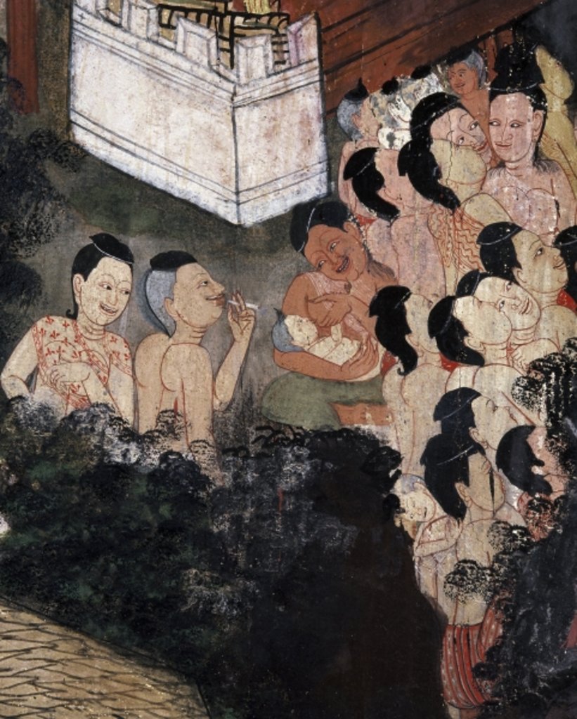 Detail of Crowd watching theatrical performances at a funeral by Thai School